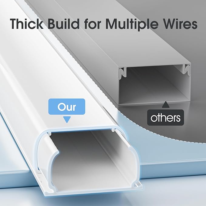Wire Covers for 2 Cords TV on Wall, 47in Paintable Cable Hider, Medium Cable Management Kit, Cord Hiding for Wall White, W0.95in H0.47in