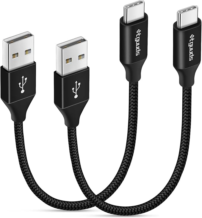 etguuds USB to USB C Cable 0.5ft, 2-Pack Short USB A to Type C Charger Cord Fast Charging for Samsung Galaxy A17 A16 A15 A26 A36 A56, S25 S24 S23 S22 S21 S20 S10 Note 20, for iPhone 17 16 15, Moto
