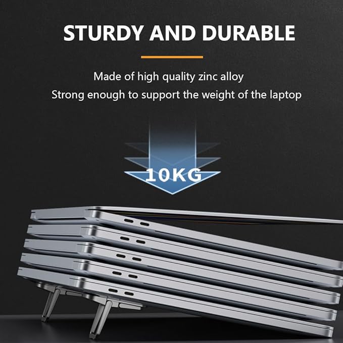 2PCS Metal Mini Foldable Laptop Stand, Portable Computer Keyboard Riser with 2 Adjustable Angles, Self-Adhesive Invisible Notebook Stand and Keyboard Lift for Desk (Silver)