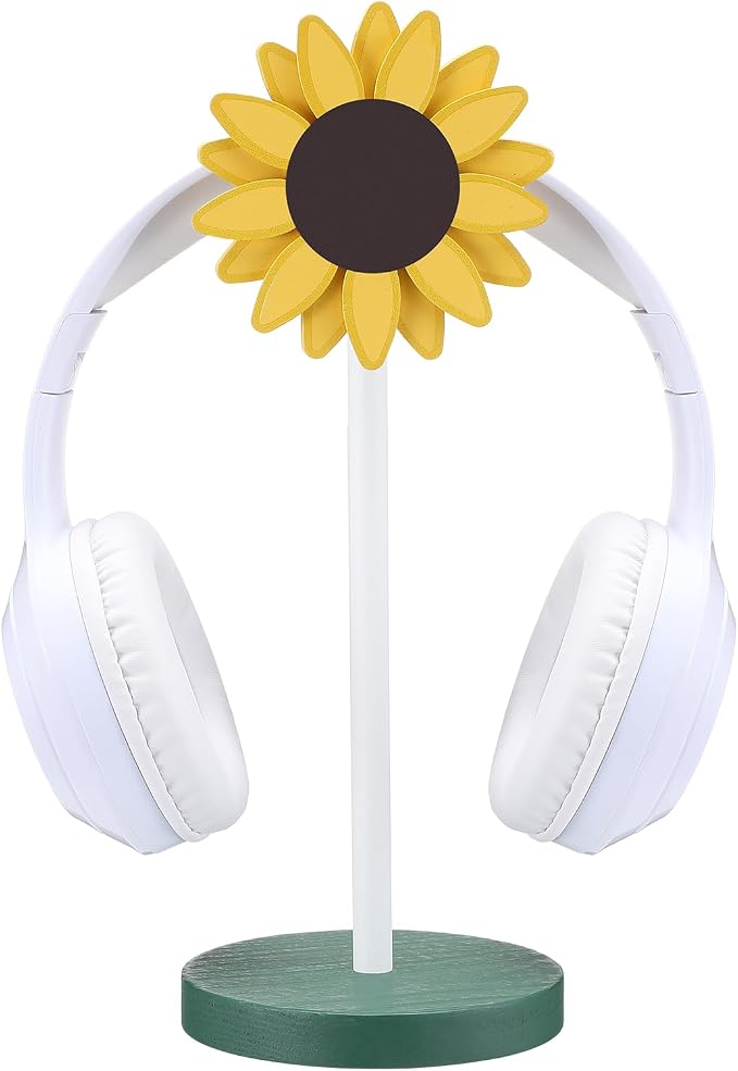 Yookeer Sunflower Headphone Stand Decorative Cute Sunflower Headphone Stand Yellow Wood Desk Decor for Gamer Room Office Desk Christmas Gaming Gifts for Women Office Worker
