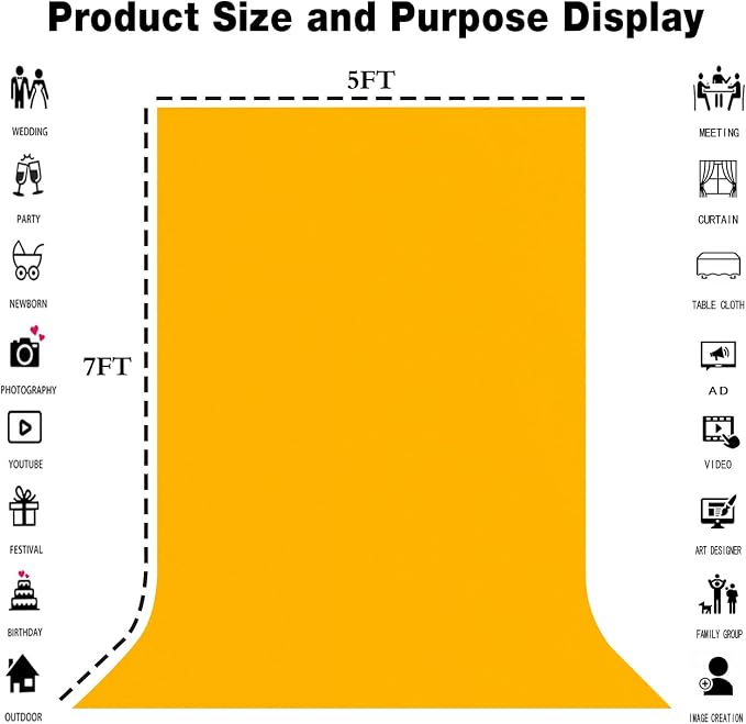 5x7FT Yellow Collapsible High Density Photo Backdrop for Video & Television