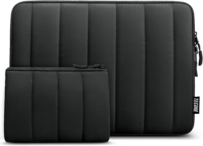 TECOOL Puffy Laptop Case 14 inch, Laptop Sleeve 14 inch for 14" Lenovo Thinkpad Ideapad HP EliteBook Pavilion Dell Chromebook, Protective Waterproof Sleeve 14 inch Computer Bag with Small Case,Black
