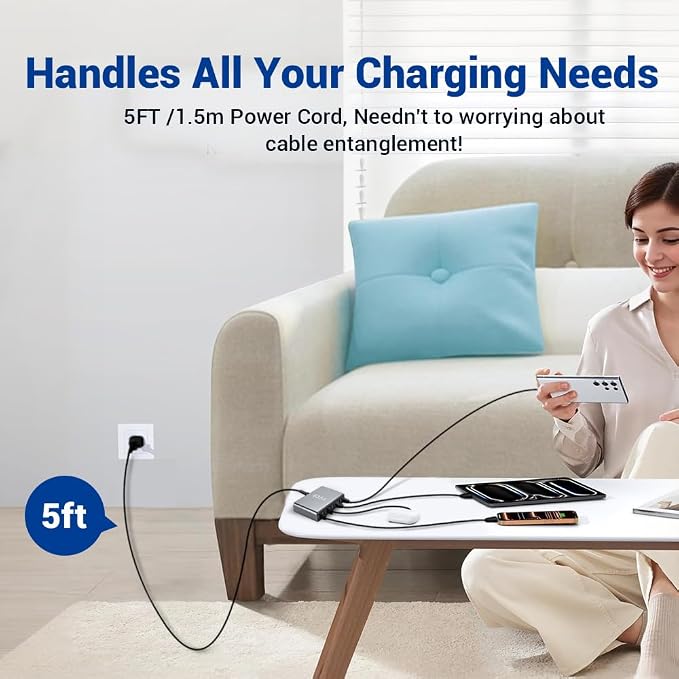 635W GaN Super Fast Charging Station for Multiple Devices, 8-Port USB C Charging Station with PD3.1 140W & QC4.0, 5 USB-C + 3 USB-A Desktop Charger for MacBook, iPhone, iPad, Laptop, Tablet