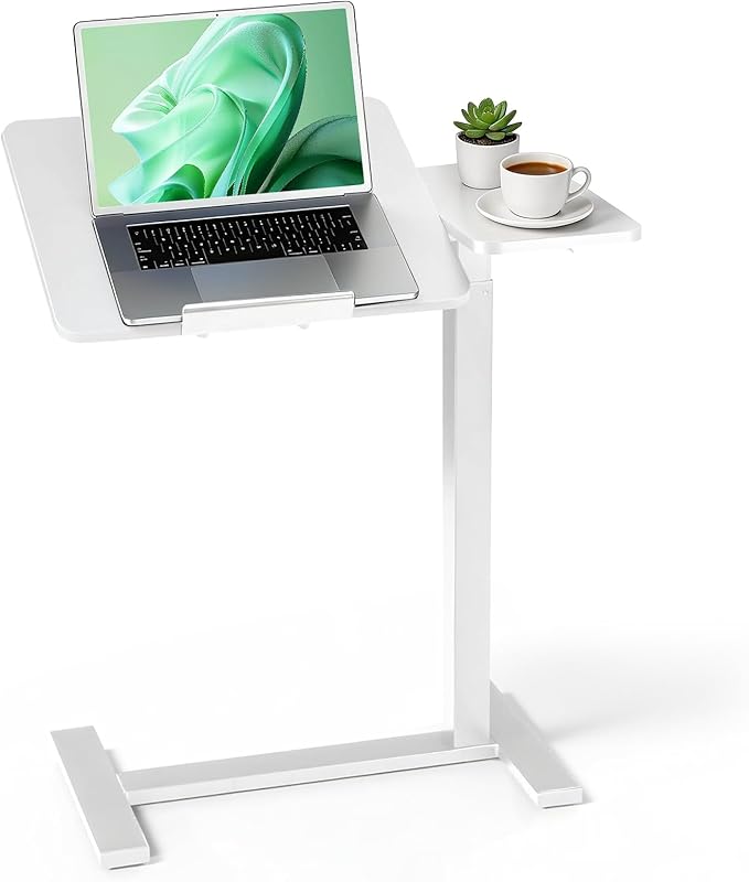 Mobile Standing Desk with Hidden Casters, Adjustable Height Desk, Portable Laptop Computer Table with Tilting Top, for Sit Stand Workstation, Compact and Sturdy for Home, Office, Dorm, White