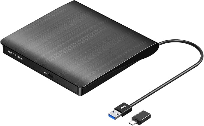 ROOFULL External CD DVD Drive for Laptop, USB 3.0 Type-C Portable CD/DVD+/-RW Optical Drive Reader Writer Burner Player for Windows 11/10/8/7 Computer Mac MacBook Linux PC