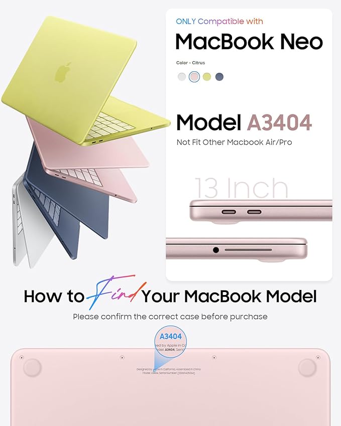 Fintie Compatible with MacBook Neo 13 Inch Case 2026 Model A3404 with A18 Pro Chip, Ultra-Thin Scratch Resistant Protective Hard Shell Cover with Keyboard Skin & Screen Protector (Glitter Blush)