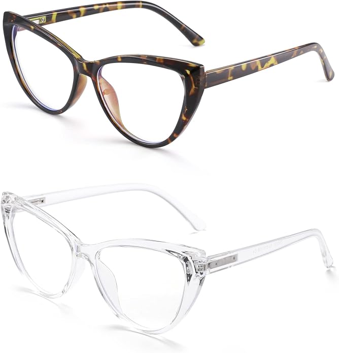 TEAPLMTT 2 Pack Cat Eye Blue Light Blocking Glasses for Women Trendy TR90 Frame Anti Blue Ray Eyesatrain Computer Eyeglasses