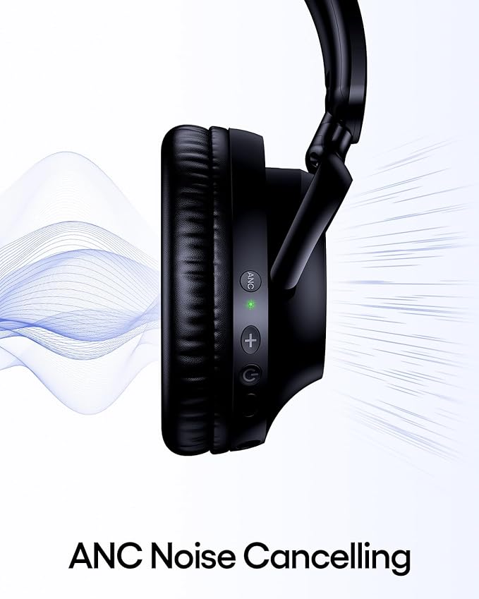 TAGRY Hybrid Active Noise Cancelling Headphones 100H Playtime Wireless Over Ear Bluetooth Headphone with Fast Charging Hi-Res Audio Comfort Earcups Headsets for Travel Home Office Phone PC Dark