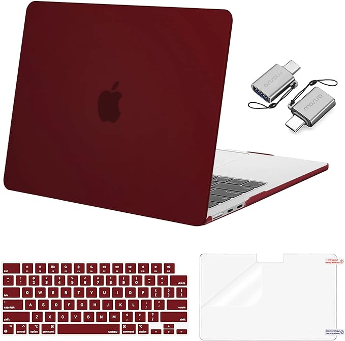 MOSISO Compatible with MacBook Air 13 inch Case M5 2026 M4 2025 M3 M2 2024-2022 A3449 A3240 A3113 A2681, Hard Shell&Keyboard Cover&Screen Film&Type C for MacBook Air 13.6 inch Case, Burgundy
