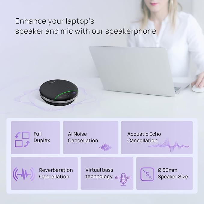 Yealink SP92 Bluetooth Speakerphone with Dongle Conference Speaker and Microphone Full-Duplex Noise Reduction 20h Teams Call 278g Wireless Portable Design Suitable for 4-6 Meeting Room