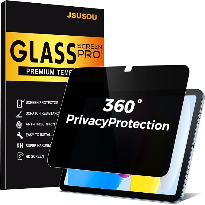 360° 4 Way Privacy Screen Protector for iPad 11th Generation (A16) 2025/ 10th Gen 2022, 360 Degree Anti-Spy Tempered Glass Film for iPad A16, Touch Sensitive, Case Friendly, 1 Pack