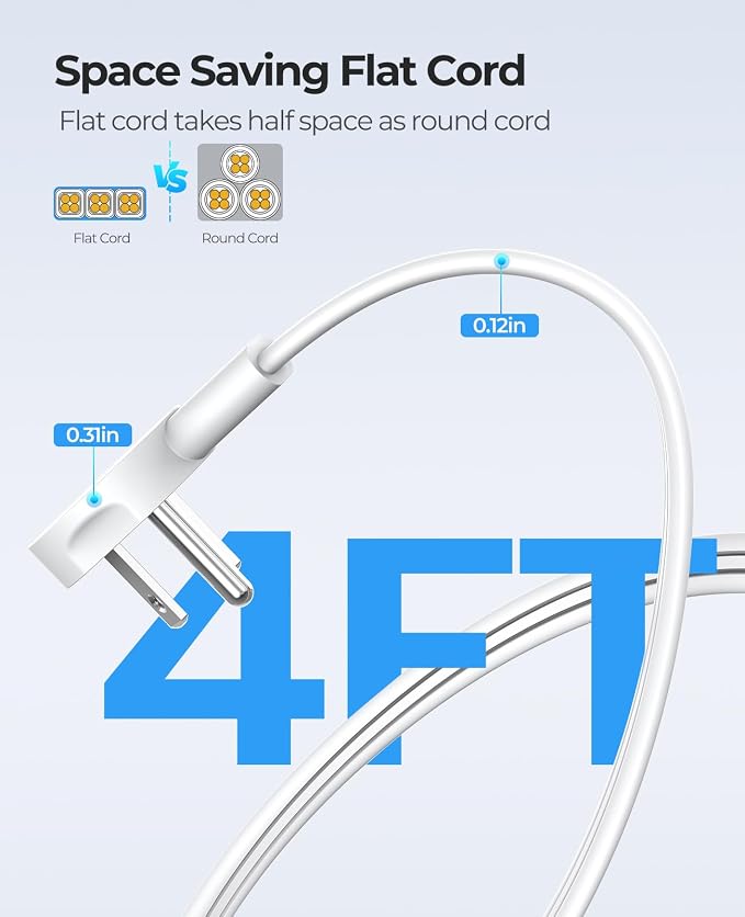 ORICO Travel Power Strip with USB Ports, 4 ft Flat Extension Cord 3 Outlets 3 USB Ports, Portable Flat Plug Power Strip Outlet Extender for Travel, Cruise Approved - White