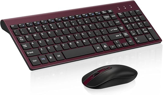 cimetech EasyTyping KF10 Wireless Keyboard and Mouse Combo, [Silent Scissor Switch Keys][Labor-Saving Keys] Ultra Slim Wireless Computer Keyboard and Mouse, Easy Setup for PC/Laptop/Windows - Wine Red
