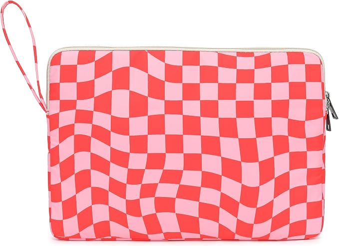 Pink Checkered Laptop Sleeve Case Bag Cover with Pocket for MacBook Pro 16 and 16 inch HP Lenovo Dell ASUS Acer Notebook Computer