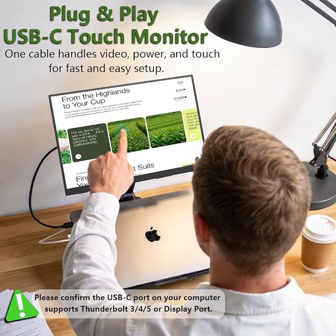 14" Touchscreen Portable Monitor, 16:10 1920×1200 IPS HDR Vertical Monitor, VESA Compatible USB-C Second Screen for Laptop Mac Pc Android (No Touch for iPhone/iPad/Consoles)