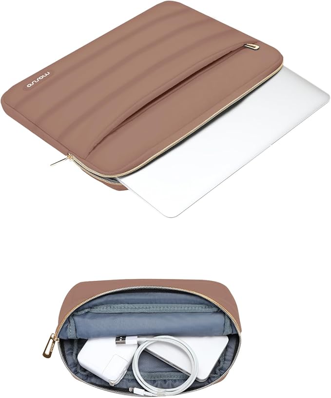 MOSISO Laptop Case 13.3 inch,13-13.3 inch Puffy Laptop Sleeve Compatible with MacBook Air 13.6 M5 M4 M3 M2 M1/Neo/Pro 13/14,HP Dell ASUS Lenovo,Polyester Horizontal Bag with Small Case, Mocha