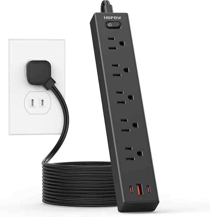 HOPOW 2 Prong Power Strip, 2 to 3 Prong Outlet Adapter with Polarized Plug, 1700J Surge Protector, 6ft Two Prong Extension Cord, 5 AC Outlets & 3 USB(5V 3.4A Max), Wall Mount for Non-Grounded Outlet