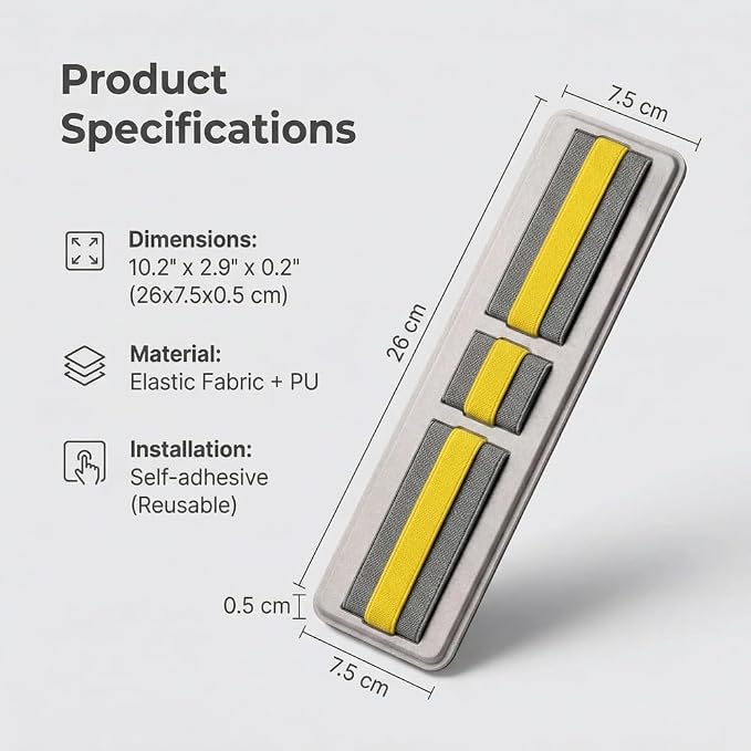 3-Pocket Adhesive Hard Drive Holder for Laptop, Mouse Holder for Laptop, SSD, USB Drive, Mouse, Cables (Yellow)