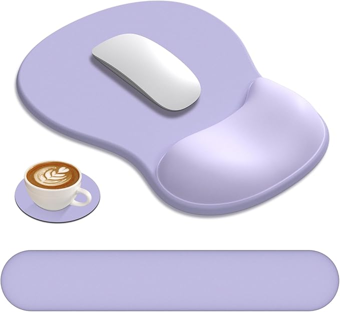 AKIT Ergonomic Mouse Pad and Keyboard Wrist Rest, 3-in-1 Memory Foam Wrist Rest for Computer Keyboard, Non-Slip Base, Pain Relief, Gel Mousepad Set for Gaming, Home and Office, Purple