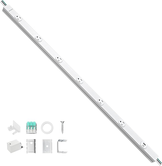 SURAIELEC Under Cabinet Power Strip Hardwire, 39.4-in, 6 Tamper Resistant Outlets with USB-A & USB-C, Seamless Under Cabinet Outlet, Customizable Length, Power Strip for Kitchen, ETL Listed, White