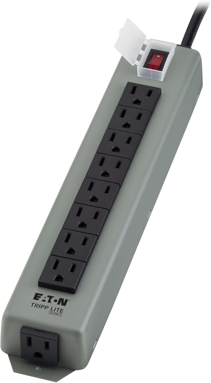 Eaton Tripp Lite series 9-Outlet Heavy Duty Power Strip, Metal, Mountable (Wall Mount & Under Desk) 15ft Extension Cord, On/Off Switch Cover, Industrial Garage Shop Work Bench Applications (UL24CB-15)