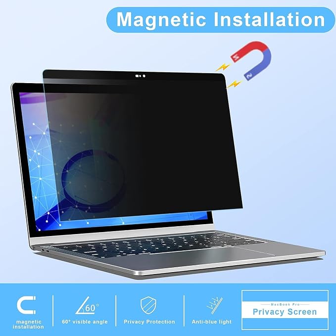 ZOGEAA Privacy Screen MacBook Pro 15 inch (2016-2019), Magnetic Removable Anti Blue Light Glare Filter Privacy Screen Protector with Camera Cover for Mac 15In Laptop