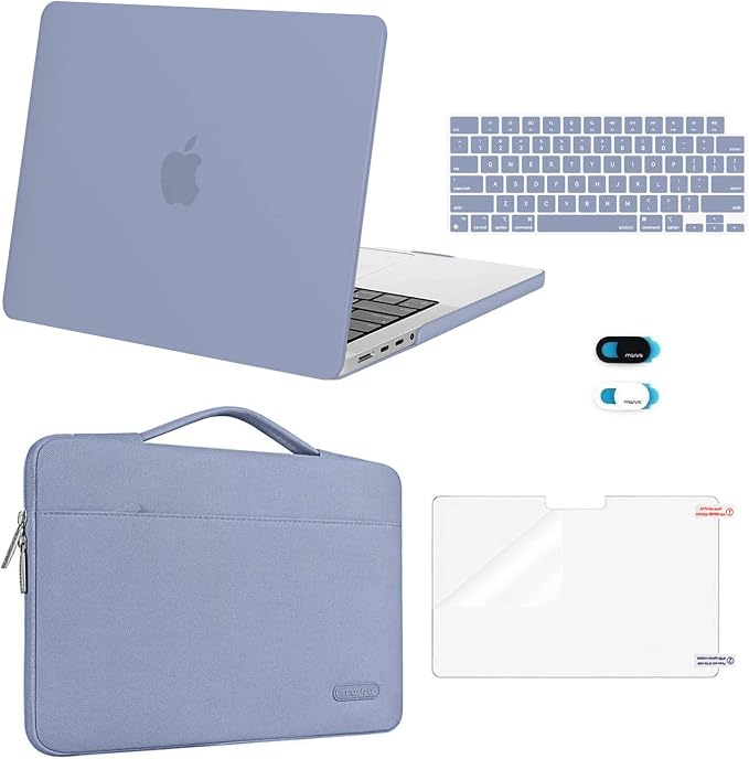 MOSISO Compatible with MacBook Pro 14 inch Case M5 2026 M4 M3 M2 M1 2025-2021 A3427 A3426 A3434 A3112 A3185 A3401 A2918 A2992 A2779 A2442, Case&Bag&Keyboard Skin&Webcam Cover&ScreenFilm, Lavender Gray