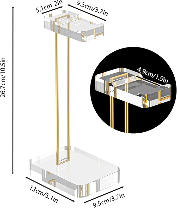 Acrylic Headphone Stand for Desk, Crystal Clear Headset Holder with Gold Metal Accent, Stable Non-Slip Base, Universal Gaming Headphone Hanger for PC Setup, Office & Home Desk Accessories