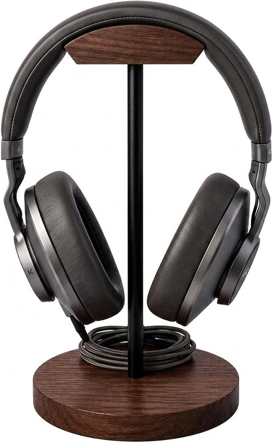 Headphone Holder Stand for Desk, Wood and Metal Headset Hanger Mount Hook Gaming Holder Desktop Earphone Artful Functional Craftsmanship Stand for All Headsets with Solid Wooden Base