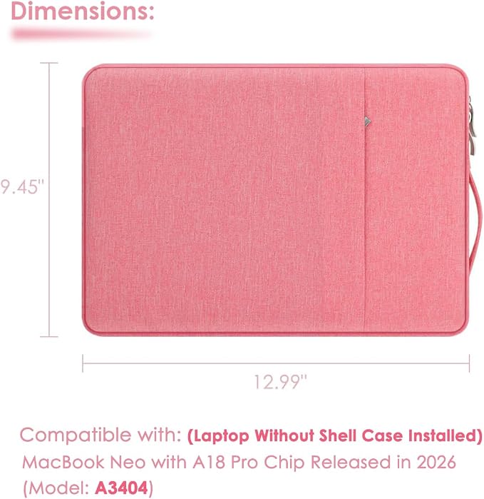 Laptop Sleeve Case for MacBook Neo 13'' with A18 Pro Chip Released in 2026 (Model:A3404) Protective with Handle Travelling Carrying Canvas Bag Accessories for Students Home Office (Pink)
