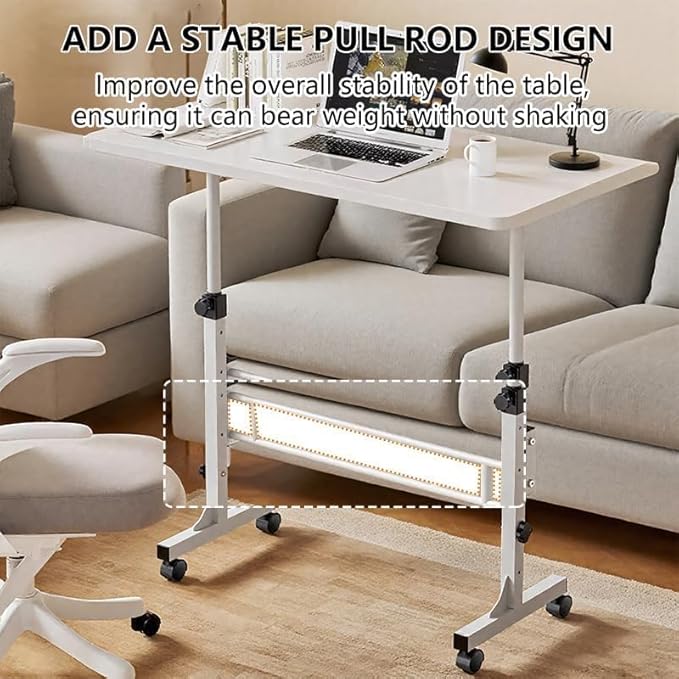 Portable Standing Desk Adjustable Height 27.5"-43.3", Small Computer Desk with Wheels, Foldable Home Office Desk, Folding Table for Laptop, Rolling Desk for Small Space, White