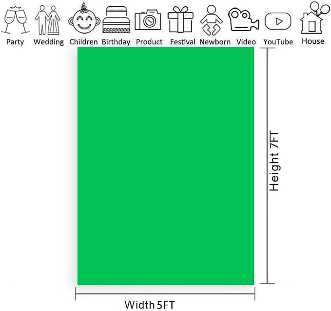 5x7FT Green Photography Backdrop, High Density Polyester Fiber Photo Background Cloth is Foldable and Machine Washable, Suitable for Photo Background Video Photography Studios