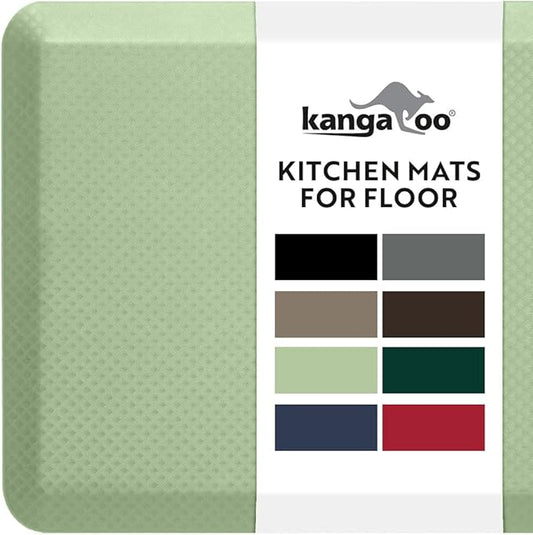 KANGAROO Anti Fatigue Mats for Kitchen Floor, Reduce Foot, Knee, Back Pressure, 3/4 Inch Thick Cushioned Ergonomic Mat, Waterproof Comfort Rug for Under Sinks, Standing Desk, Stores, 17x24, Sage Green