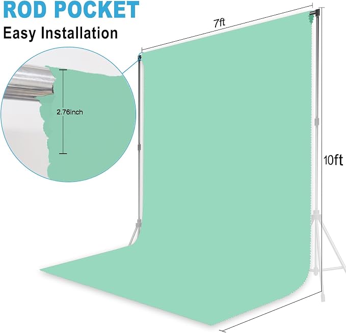 MintGreen Backdrop for Photoshoot Professional Photo Backdrop Background Curtain for Product Photography Portraits Wedding Party Live Streaming Video Recording 7X10 FT