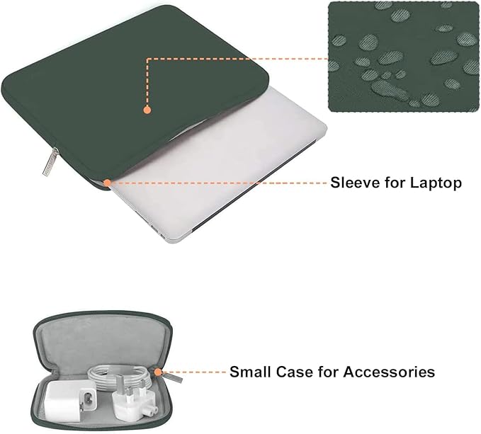 MOSISO Laptop Case 15 inch, 15 inch Laptop Sleeve Bag Compatible with MacBook Air M5 A3448 M4 A3241 M3 A3114 M2 A2941 2026-2023, Dell XPS, Neoprene Computer Sleeve Bag with Small Case, Midnight Green