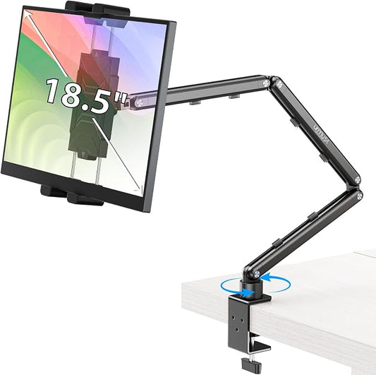 Urmust Portable Monitor Stand 15.6", iPad Stand for Desk, Portable Monitor Holder up to 18.5" Holds, Adjustable Desktop Tablet Arm Mount, Apple iPad Holder for Desk, for 4.9"-12.9" i Pad Pro/Air/Mini