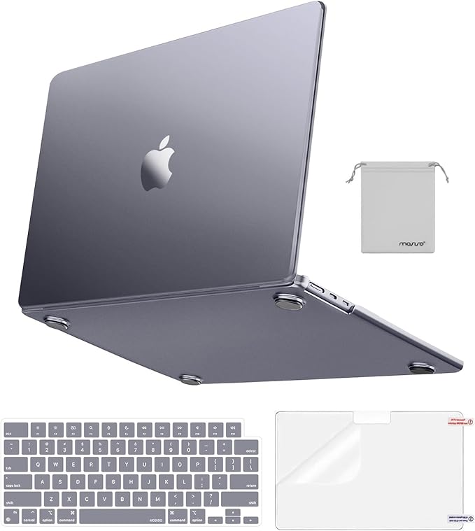MOSISO for MacBook Air 15 inch Case M5 2026 M4 M3 M2 2025-2023 A3448 A3241 A3114 A2941, 4 in 1 Kit Seamlessly Closes Anti-Fingerprints Matte Hard Shell,Great for Business Travel Study,Space Gray Clear