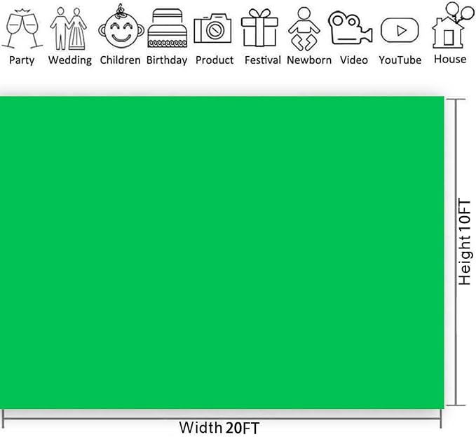 10x20FT Green Photography Backdrop, High Density Polyester Fiber Photo Background Cloth is Foldable and Machine Washable, Suitable for Photo Background Video Photography Studios