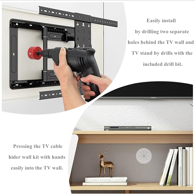 8 Pack TV Wire Hider for Wall, 1.97 Inch (50mm Hole) Cord Hider in Wall Cable Management Kit, Includes 8 Pass Throughs and 1 Hole Saw Drill Attachment Easy to Install