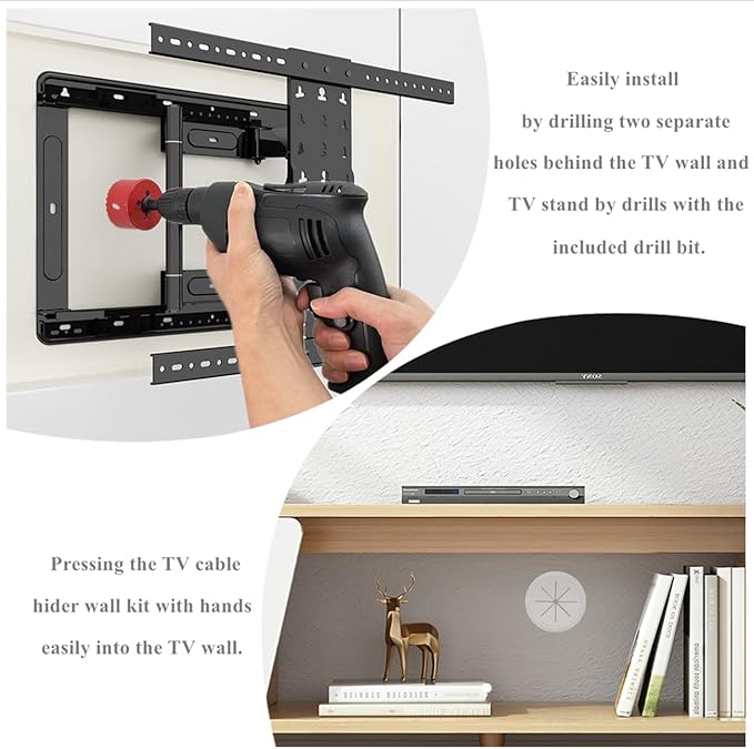 2 Pack TV Wire Hider for Wall, 1.97 Inch (50mm Hole) Cord Hider in Wall Cable Management Kit, Includes 2 Pass Throughs and 1 Hole Saw Drill Attachment Easy to Install