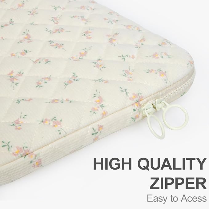Puffy Laptop Sleeve 13-15.6 Inch Corduroy Quilted Laptop Protective Case Cute Floral Computer Sleeve Protective for MacBook (B-Pink, 11 Inch)