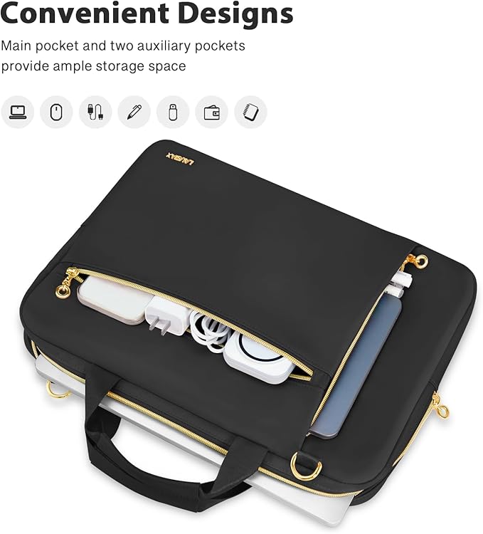 17 17.3 Inch Laptop Case Bag Women Men Compatible with HP OmniBook Envy Omen Pavilion/Dell Inspiron Precision/LG Gram/Yoga ThinkPad, Messenger Carrying Briefcase Computer Bag 18 inch, Black