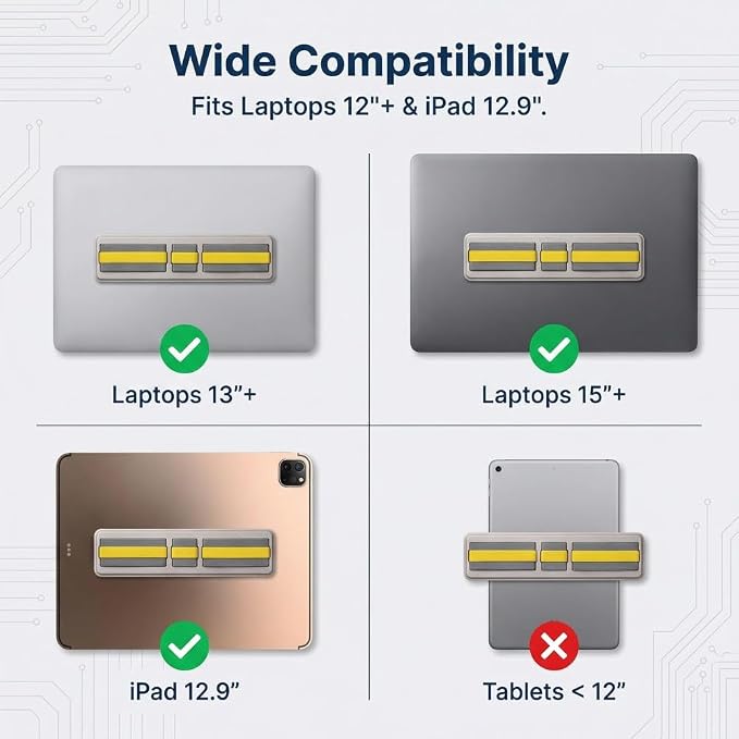 3-Pocket Adhesive Hard Drive Holder for Laptop, Mouse Holder for Laptop, SSD, USB Drive, Mouse, Cables (Yellow)