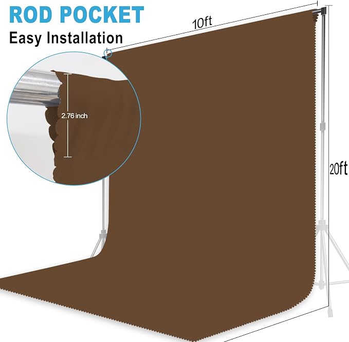 Dark Brown Backdrop for Photoshoot, Professional Photo Backdrop Background Curtain for Product Photography, Portraits, Wedding, Party, Live Streaming Video Recording 10X20 FT