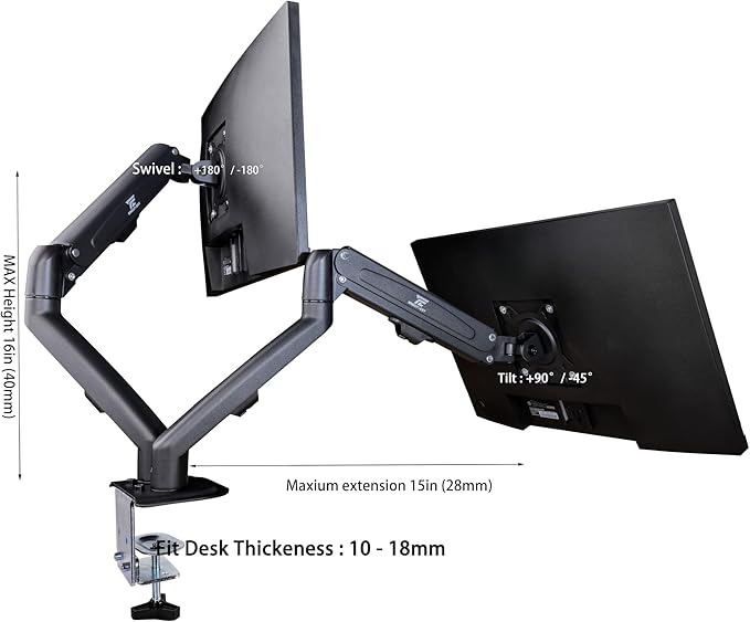 acer 24" Vero FHD IPS Monitor with 4 ms Response Time, Anti-Glare, Adaptive Sync, Integrated Speakers, VESA Mount (100mm) & Dockztorm Hub, Black Color 2 Pack & ErgoFlexy Dual Monitor Mount