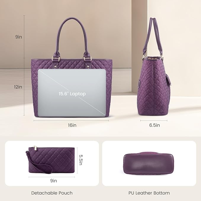 LOVEVOOK Laptop Tote Bag for Women 15.6 Inch,Waterproof Computer Bag for Laptop for Womens,Quilted Travel Work Tote Bags for Women,Stylish Laptop Bag Purse with Luggage Sleeve for Teacher,Nurse,Office