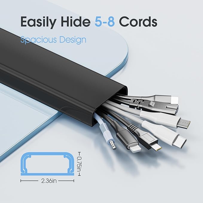 47in XX-Large Black Cord Hider Wall Mounted TV, Pre-drilled Cord Cover, Wire Hiders for TV on Wall, Paintable Cable Cover, W2.36in H0.75in