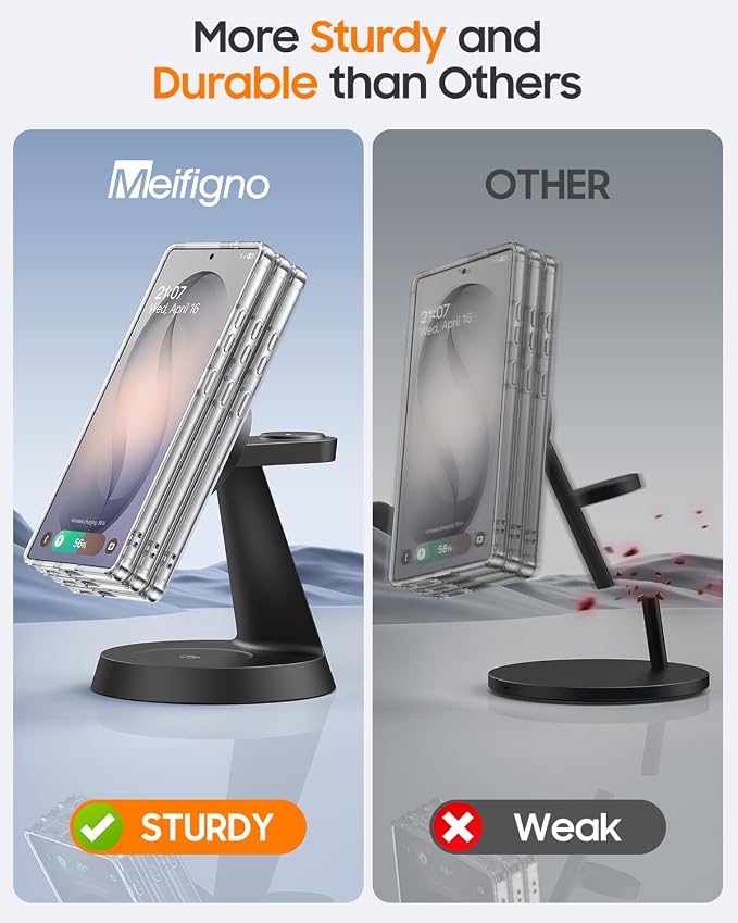 Meifigno Magnetic Wireless Charger for Samsung, 3 in 1 Charging Station Compatible with MagSafe Samsung Charger for Galaxy S26 Ultra S25 Z Fold7/Flip7, Charger Stand for Galaxy Watch Ultra 8, for Buds