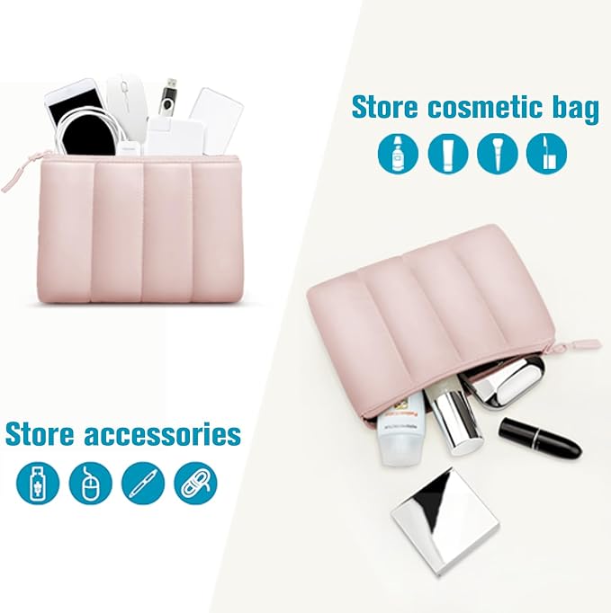 TECOOL Puffy Laptop Case 14 inch, Laptop Sleeve 14 inch for 14" Lenovo Thinkpad Ideapad HP EliteBook Pavilion Dell Chromebook, Protective Waterproof Sleeve 14 inch Computer Bag with Small Case,Pink