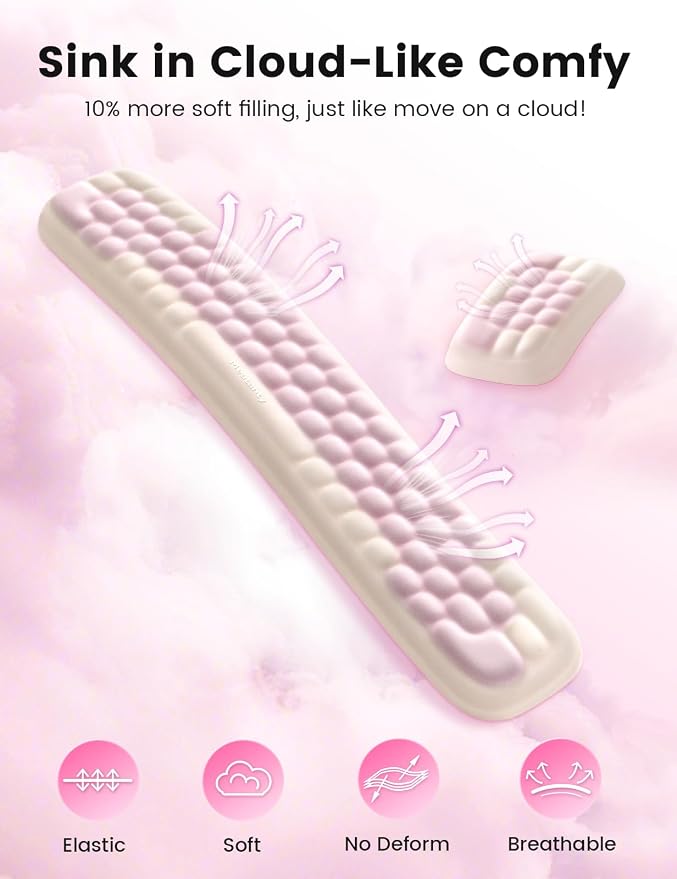 Meatanty Keyboard and Mouse Wrist Rest Set, Computer Wrist Pad Support, Ergonomic Keypad Hand Rest Combo, Memory Foam Typing Pink Desk Accessory Carpal Tunnel Cushion, Laptop Office Home School Women